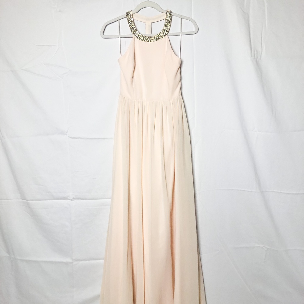 Lulus Long Cream Dress with Sequin Collar